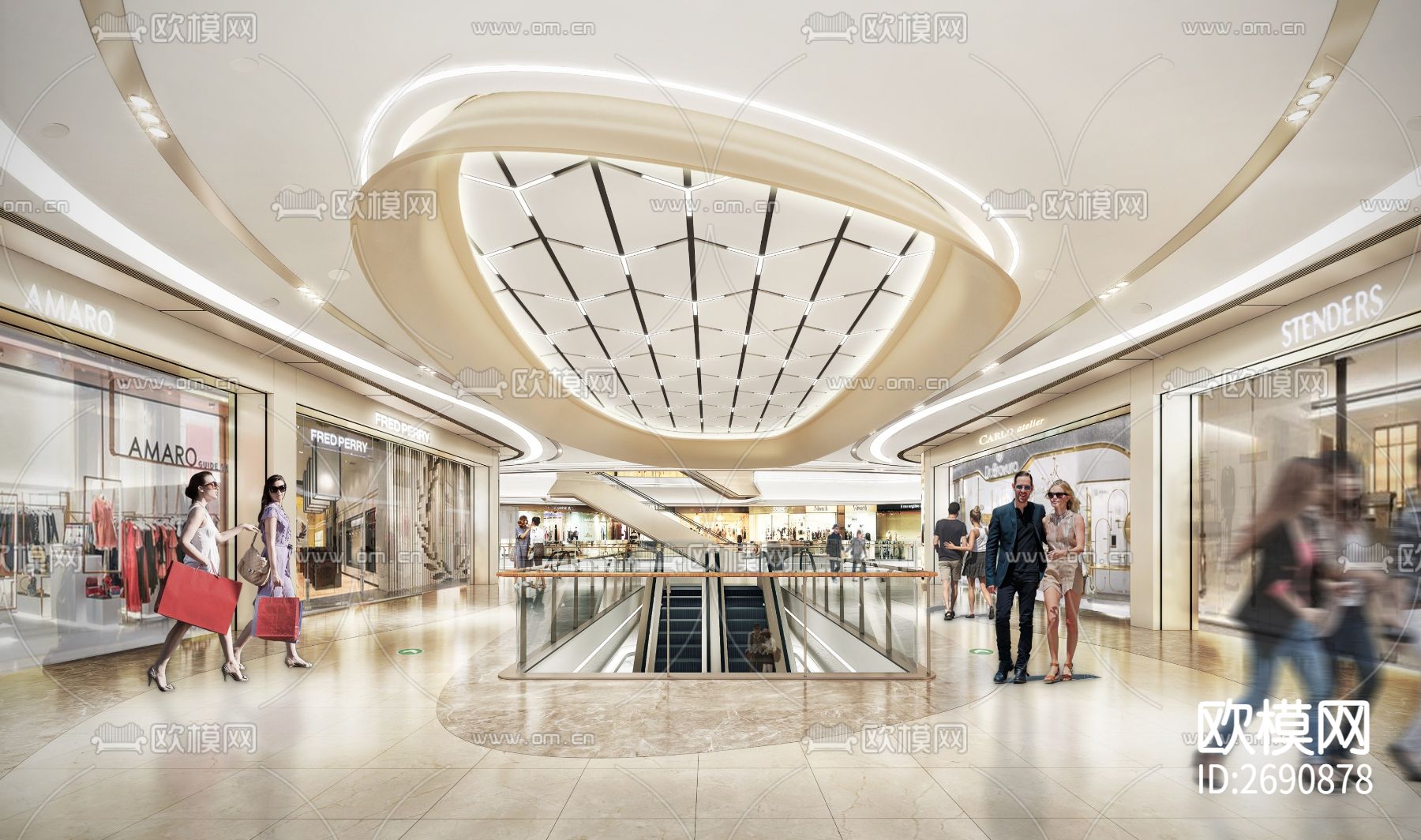 肇庆世茂广场购物中心全套cad施工图下载（渲染图2）