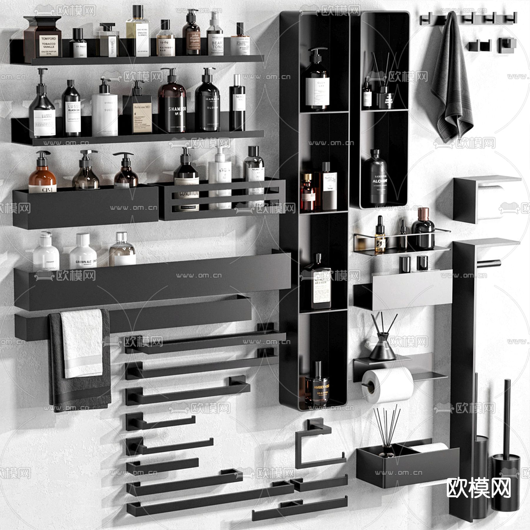 卫浴摆件 洗浴用品 毛巾架3d模型下载（渲染图1）