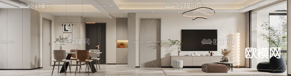 现代客餐厅免费3d模型下载(渲染图2)