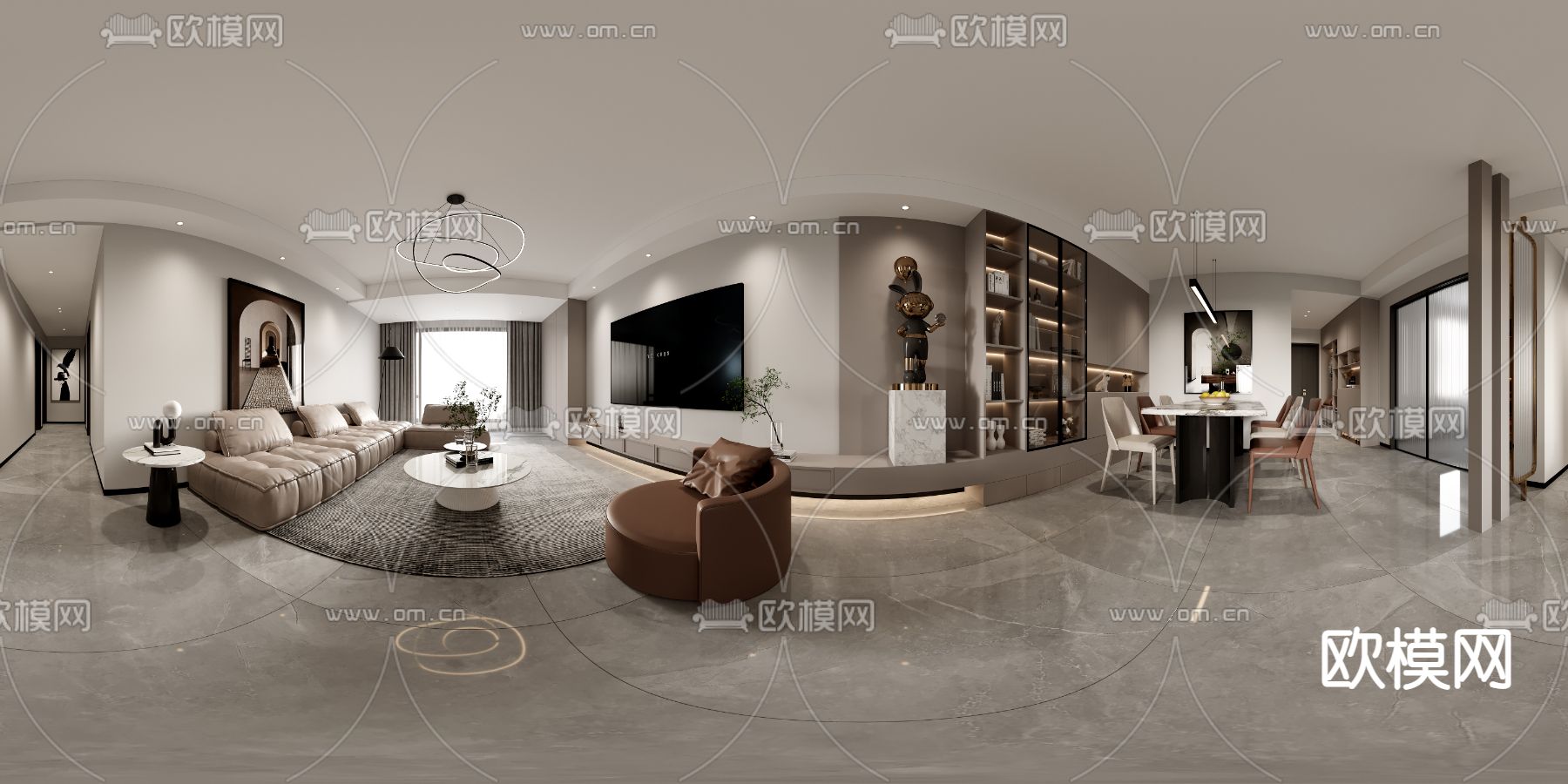 现代客厅 餐厅cr全景3d模型