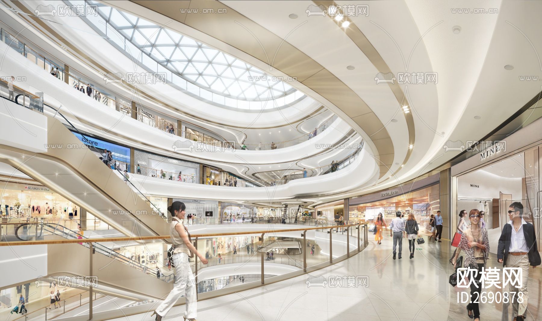 肇庆世茂广场购物中心全套cad施工图下载（渲染图3）