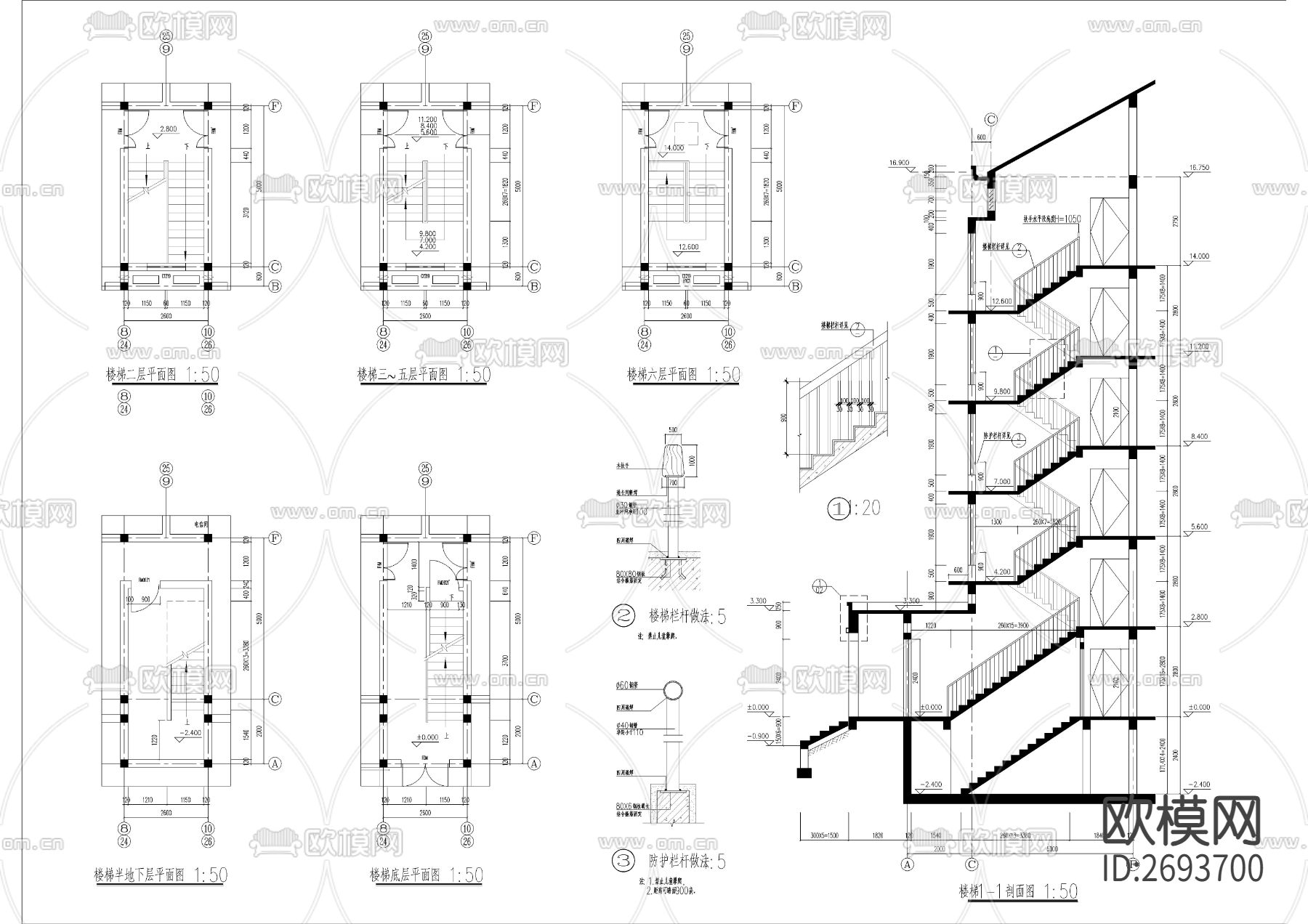 六层坡屋顶全套建筑CAD施工图下载（渲染图8）