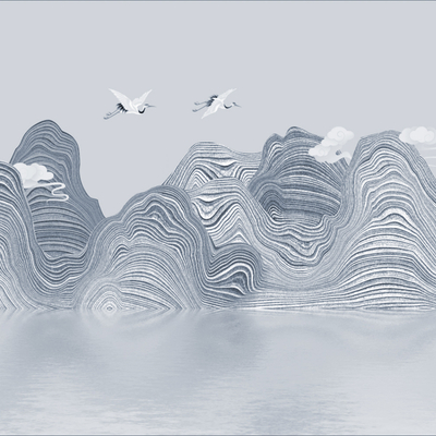  山水祥云仙鹤壁纸 