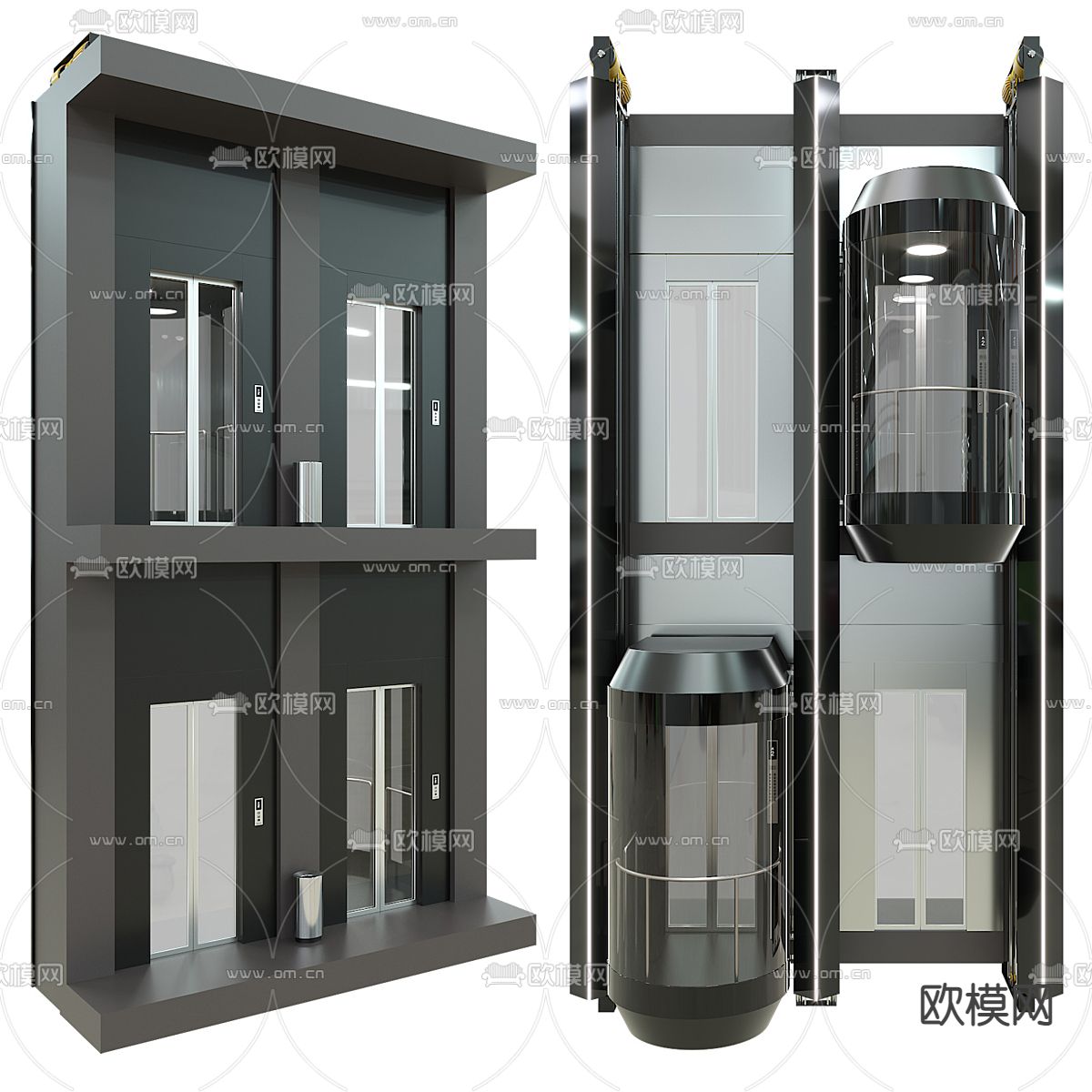 观光电梯 升降电梯3d模型下载（渲染图2）