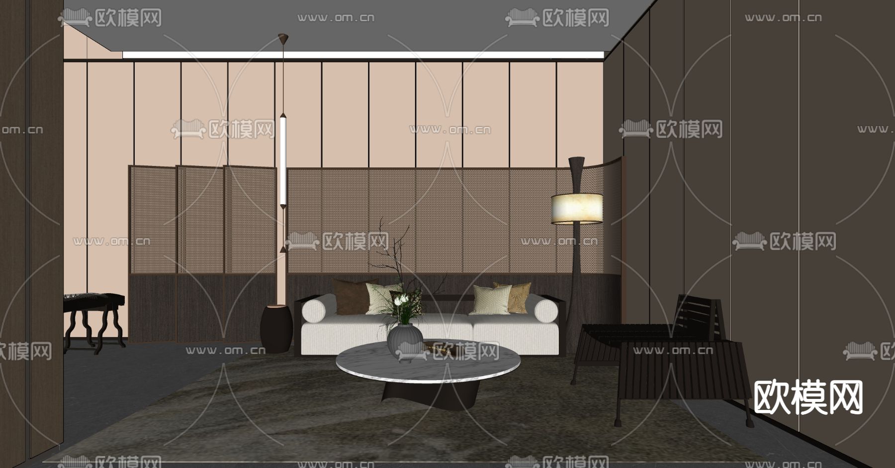 现代会客厅 接待室su模型下载（渲染图2）