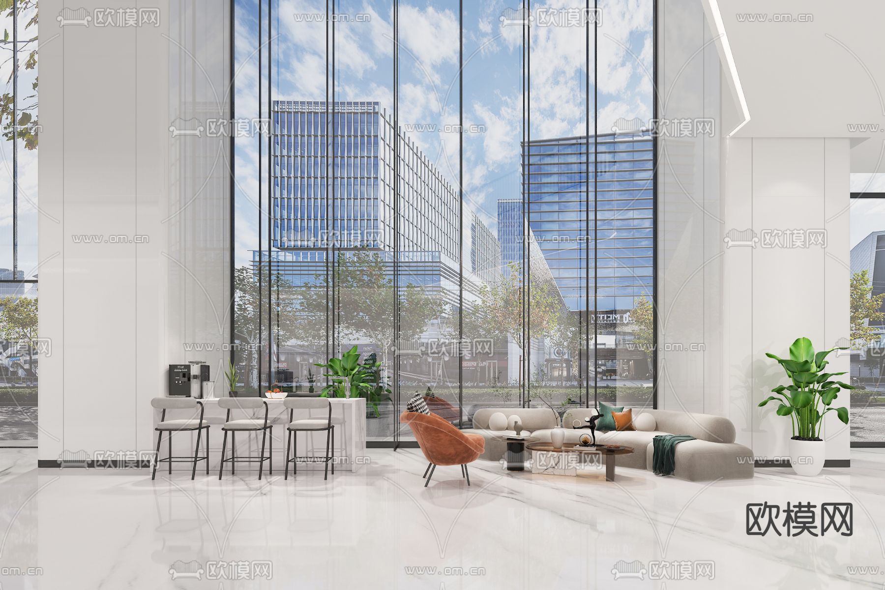 现代酒店大堂 休闲区免费3d模型下载