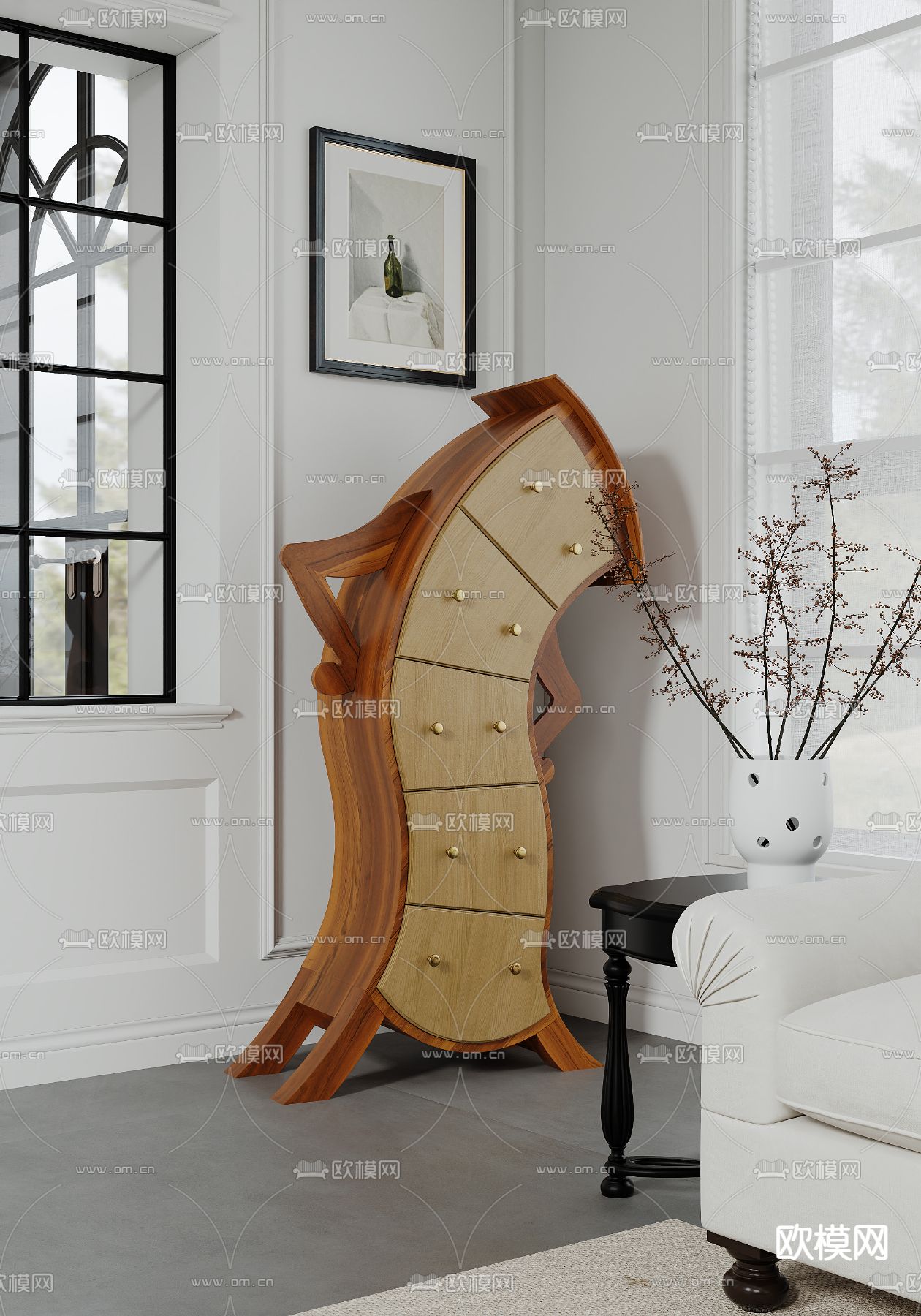 美式客厅3d模型下载（渲染图2）