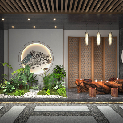  新中式茶楼 茶室su模型 