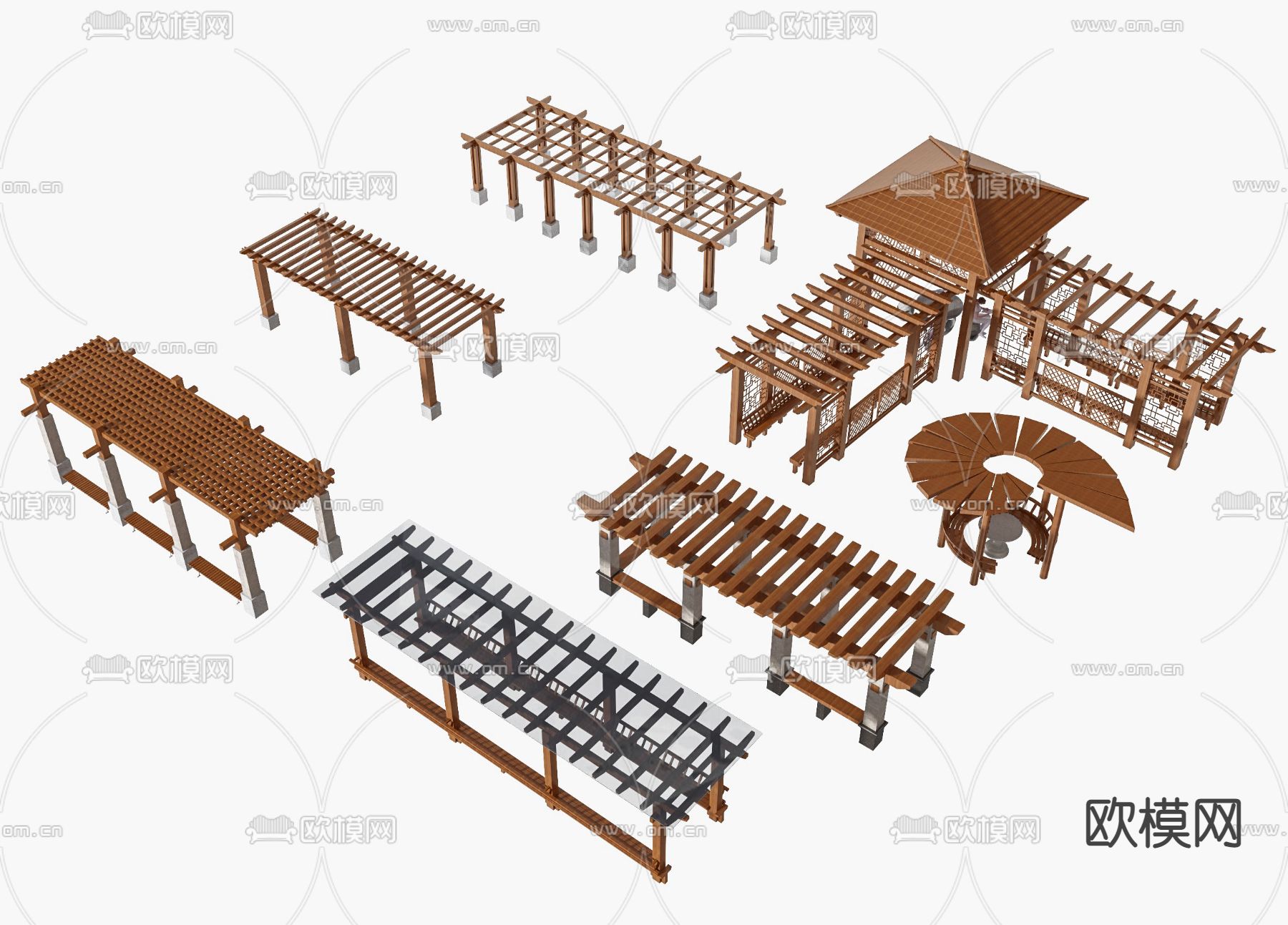 中式景观廊架 景观葡萄架3d模型下载