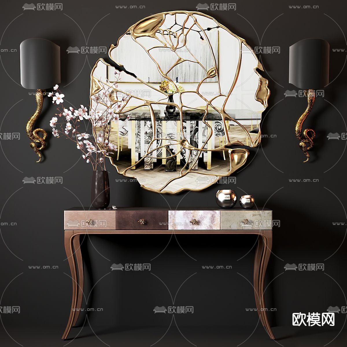 欧式端景条案3d模型下载（渲染图1）