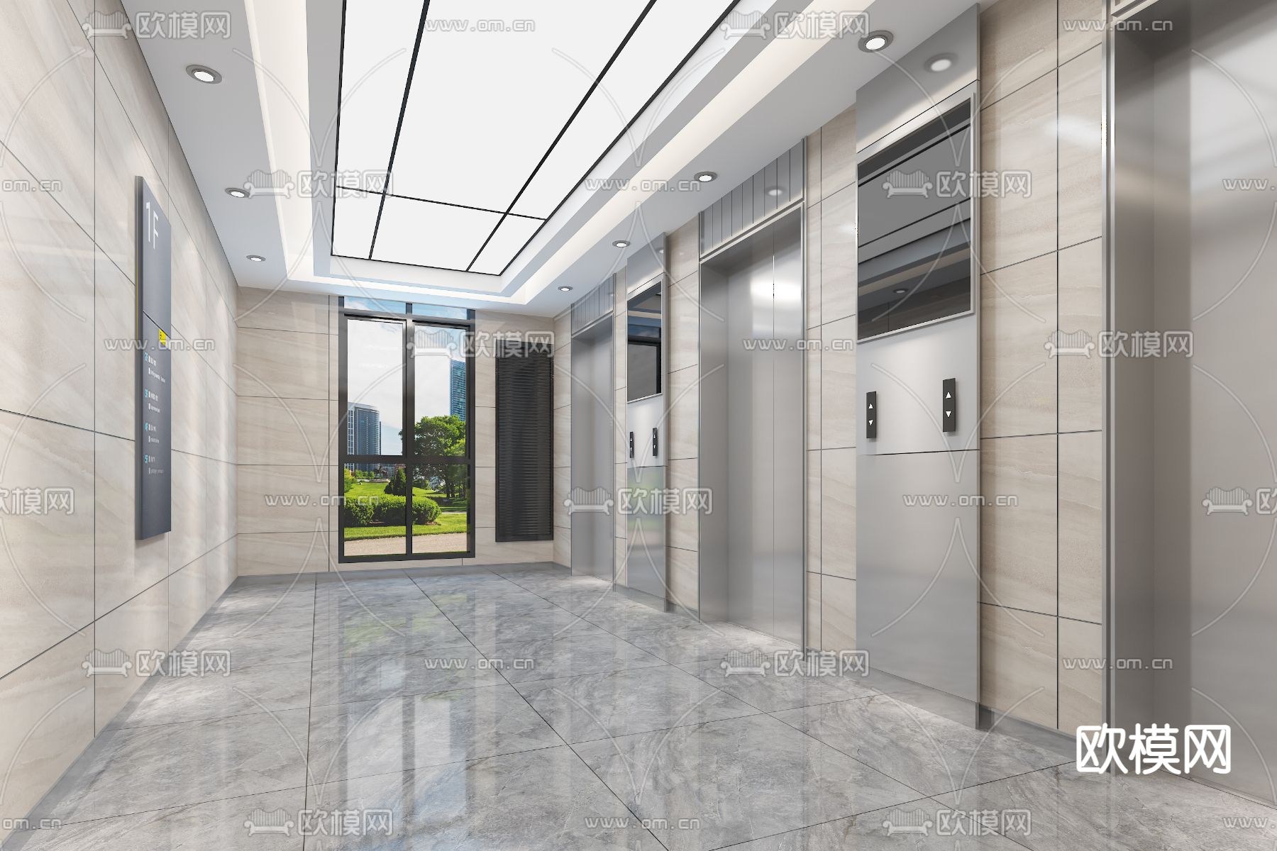 现代办公电梯厅免费3d模型下载