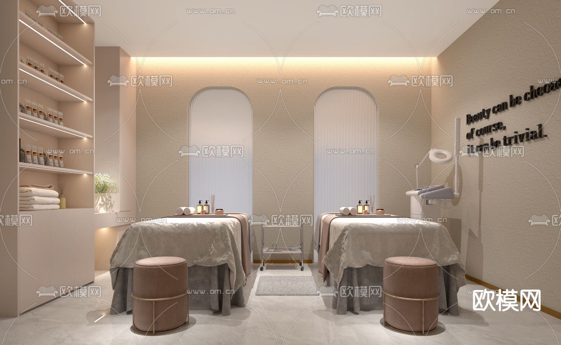 奶油风spa包房u模型下载（渲染图1）