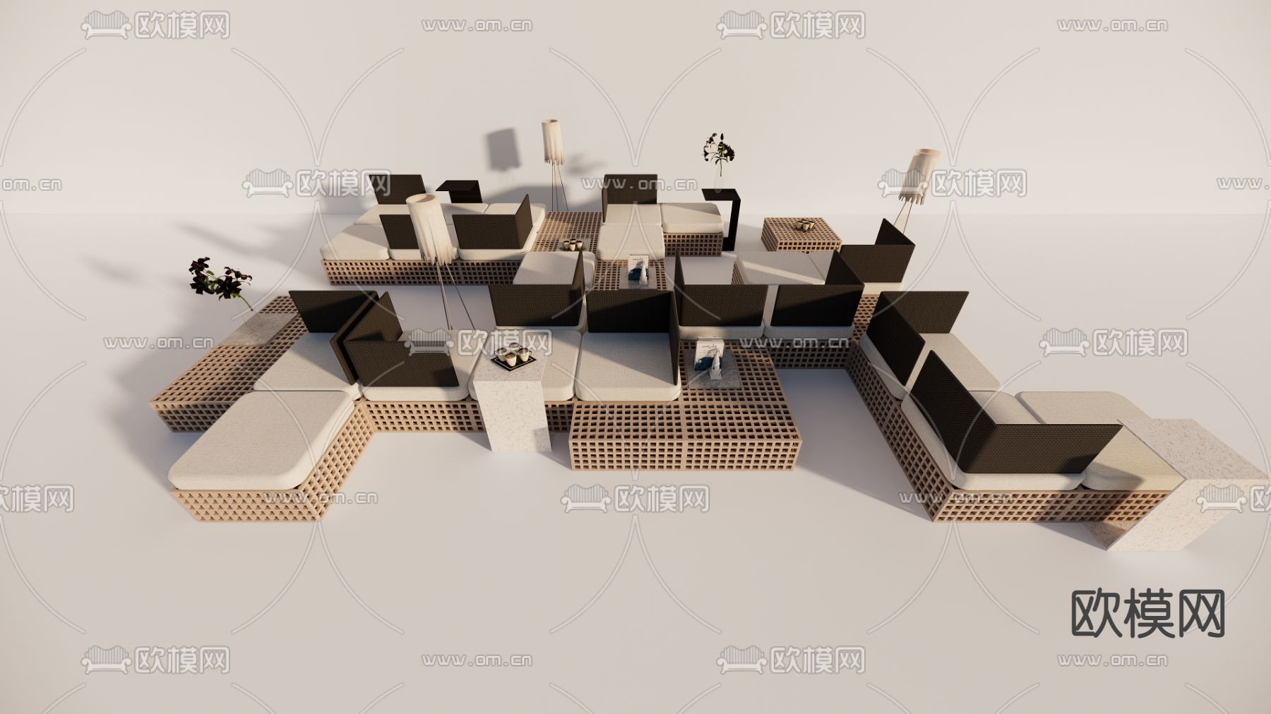 侘寂风公共椅su模型下载（渲染图1）