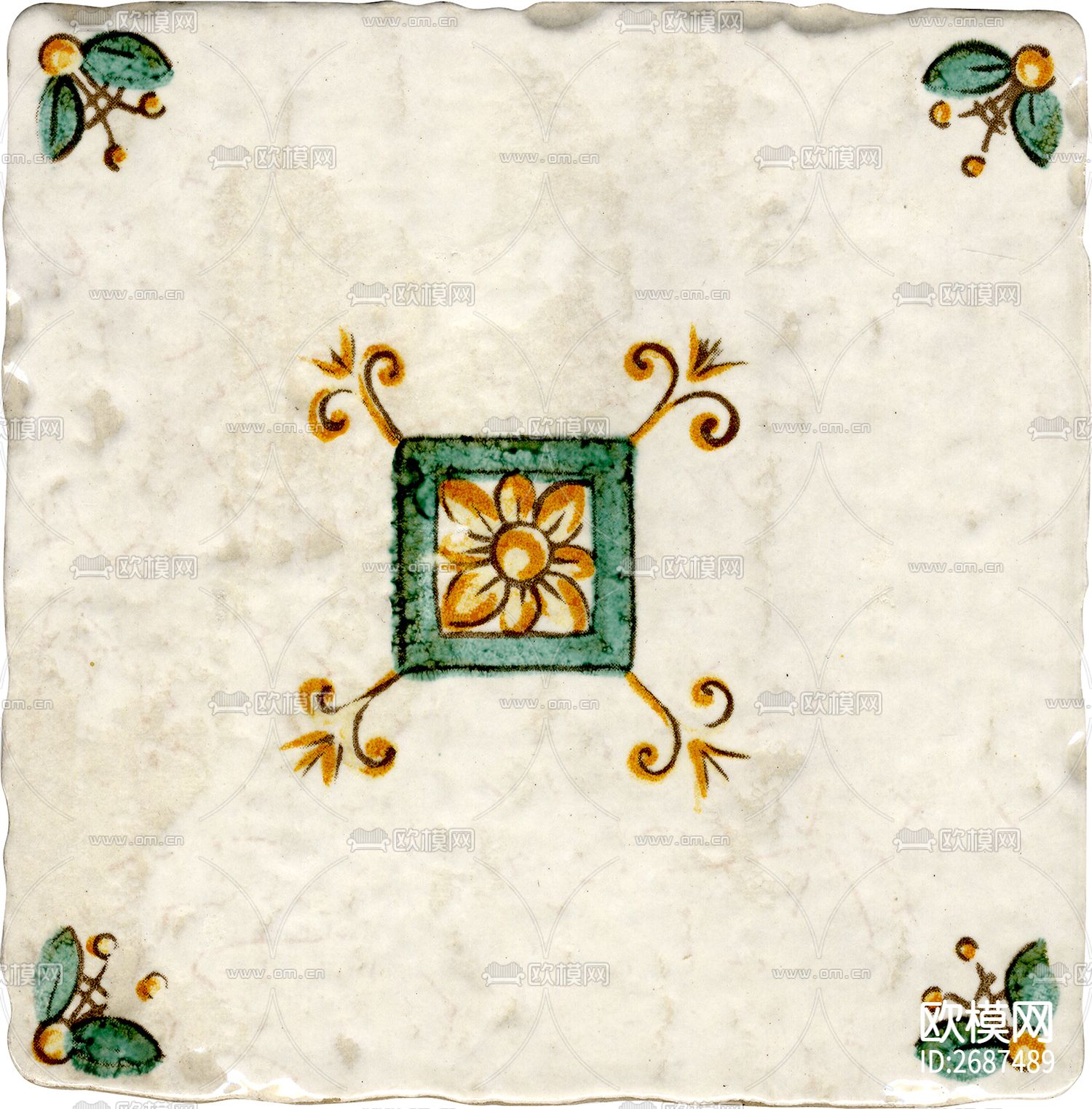 仿古花纹田园彩绘地砖下载