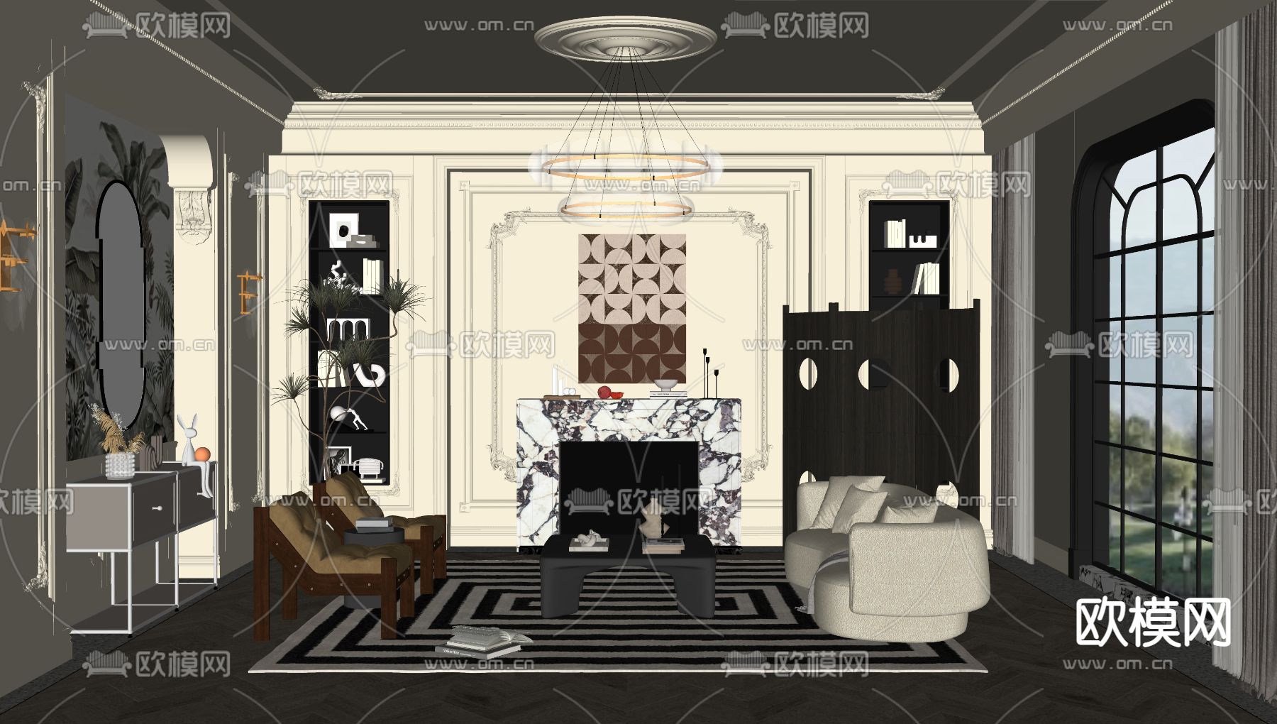 法式客厅su模型下载（渲染图2）
