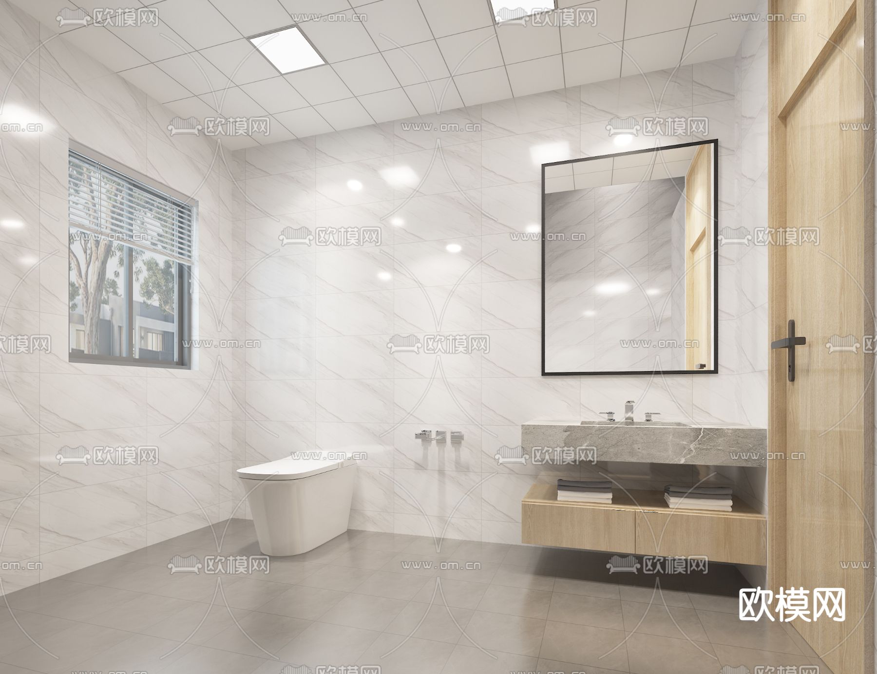 现代公共卫生间免费3d模型下载（渲染图2）