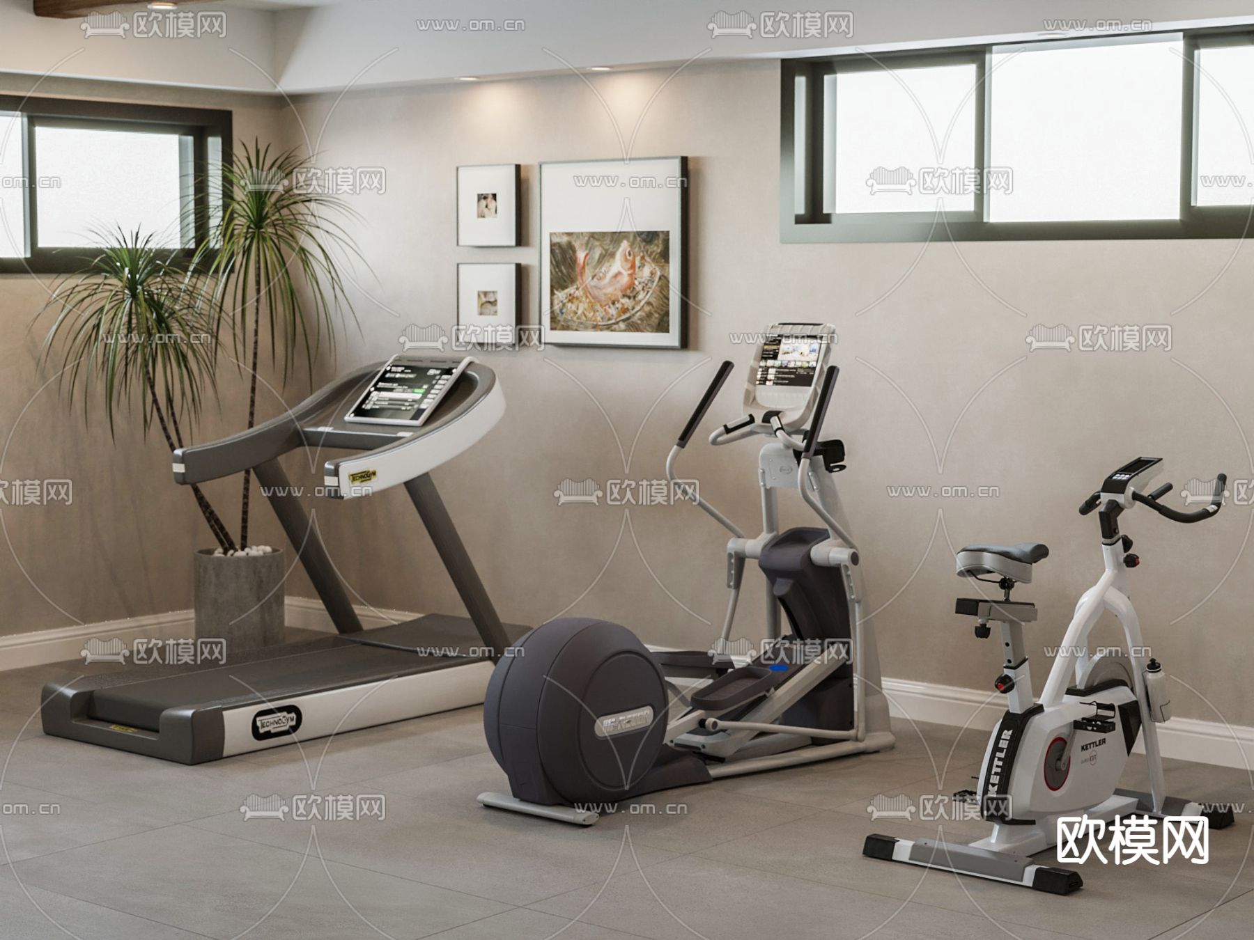地下室健身房su模型下载（渲染图1）