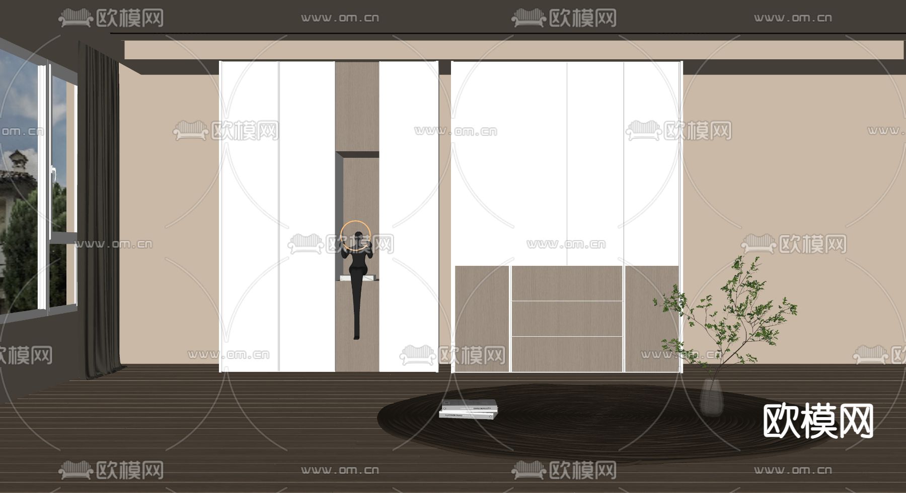 现代实木衣柜su模型下载（渲染图2）