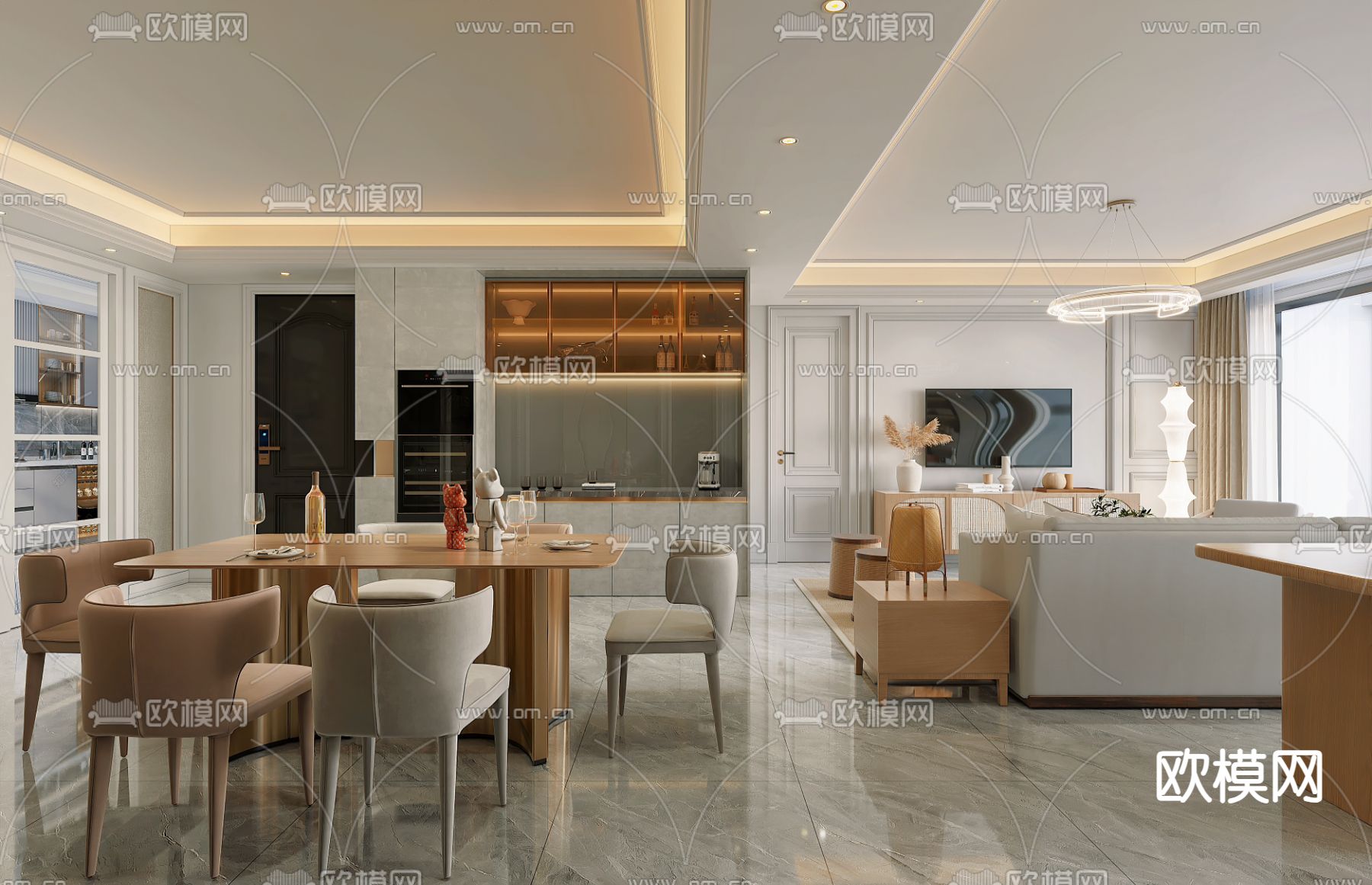 北欧客餐厅3d模型下载（渲染图2）