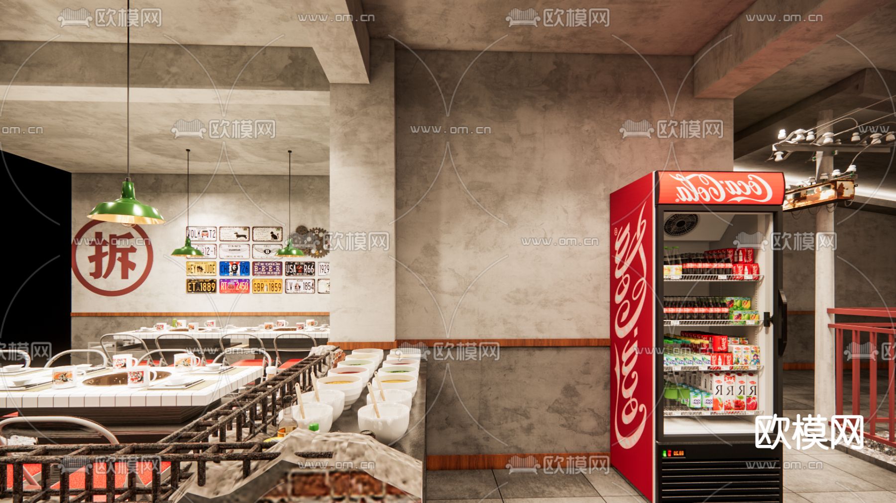 怀旧风火锅店su模型下载（渲染图2）