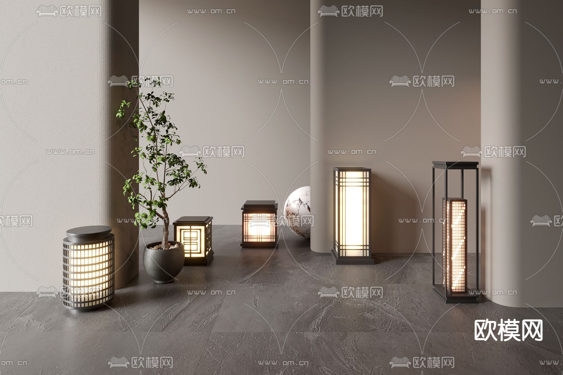 新中式户外灯 草坪灯 庭院灯3d模型下载