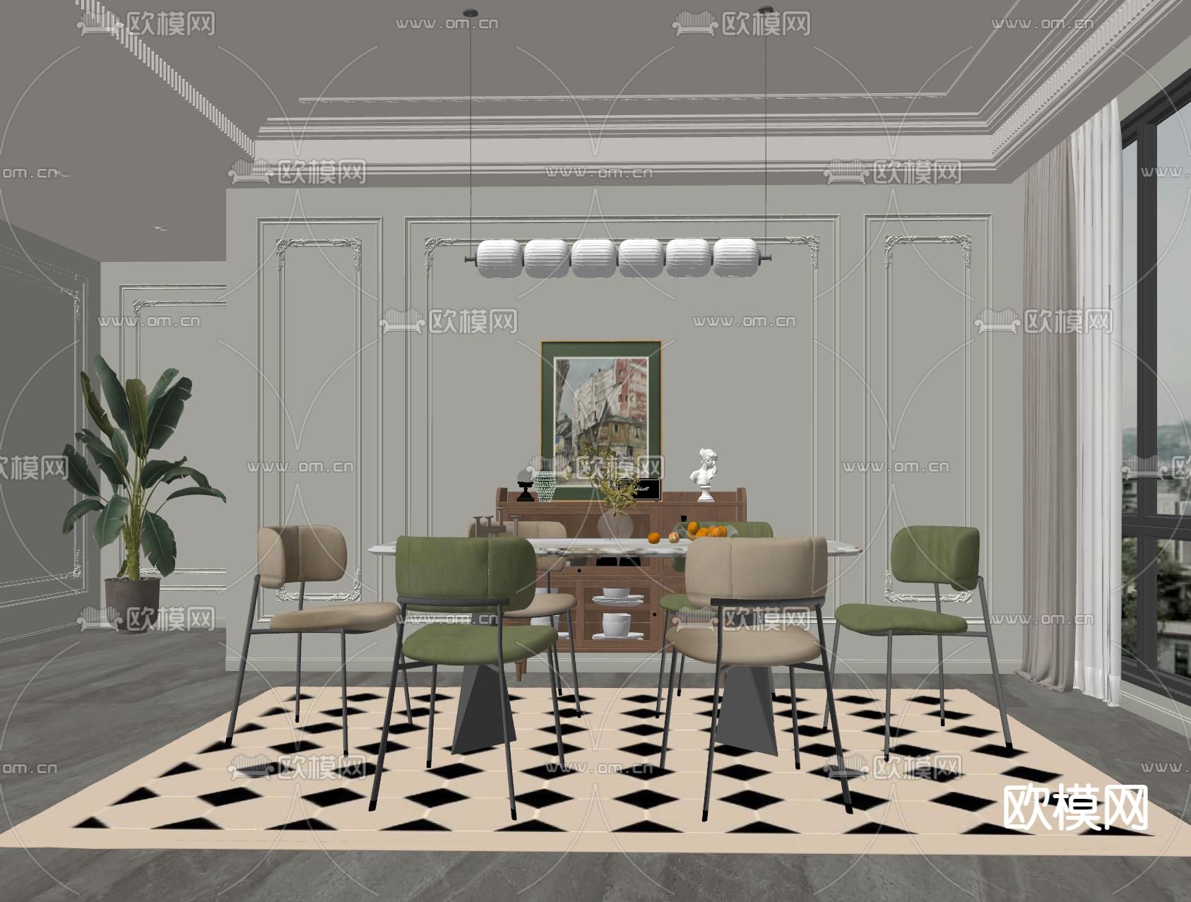 法式餐厅su模型下载（渲染图2）