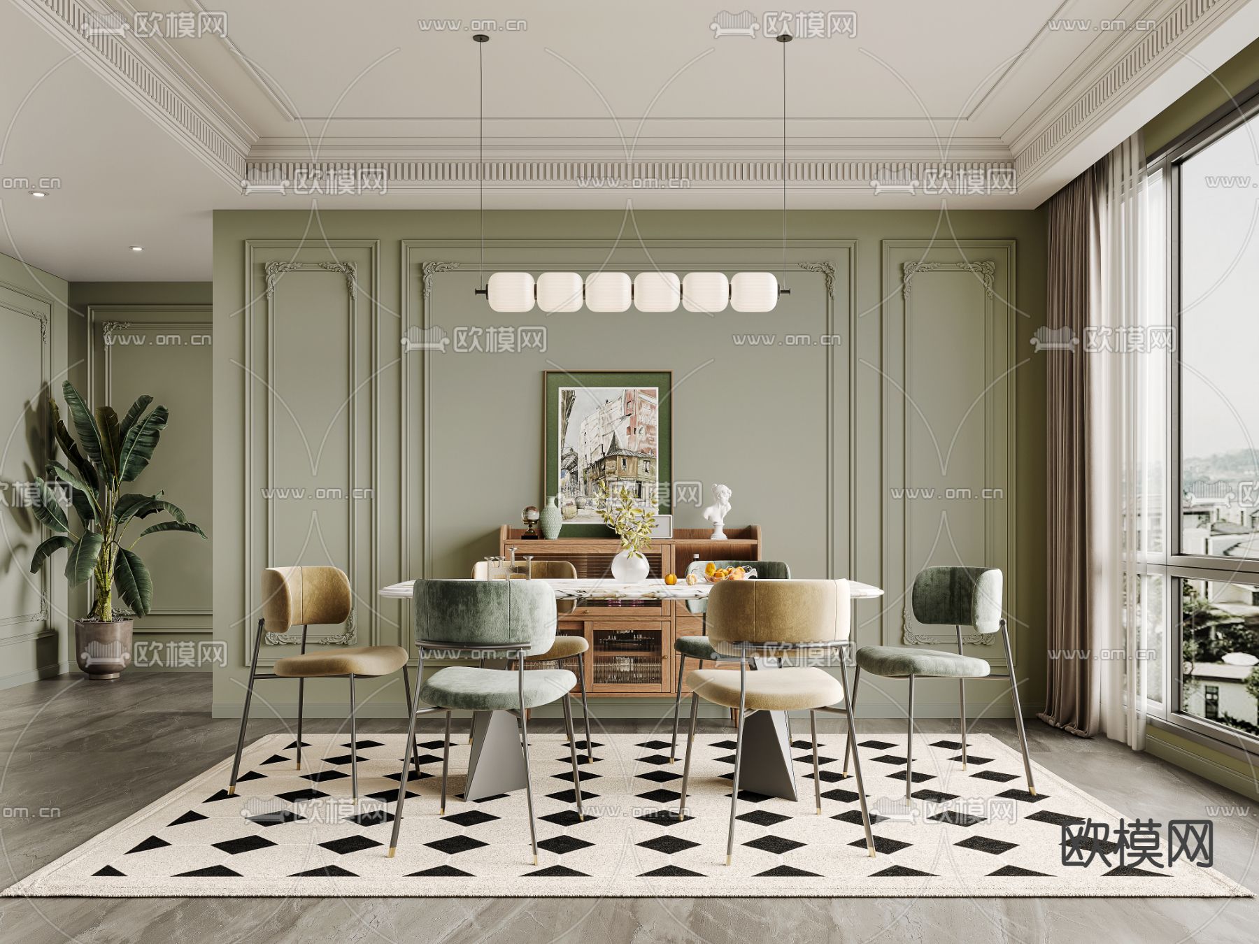 法式餐厅su模型下载（渲染图1）