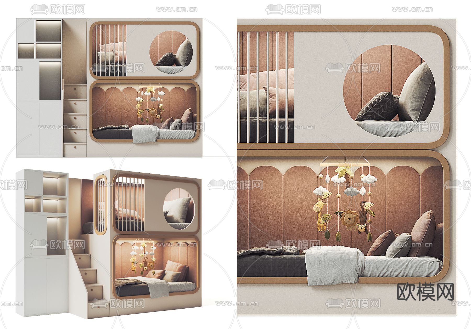 儿童床 小孩床 高低床3d模型下载