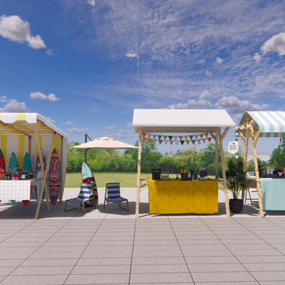  集市 夜市摊位su模型 