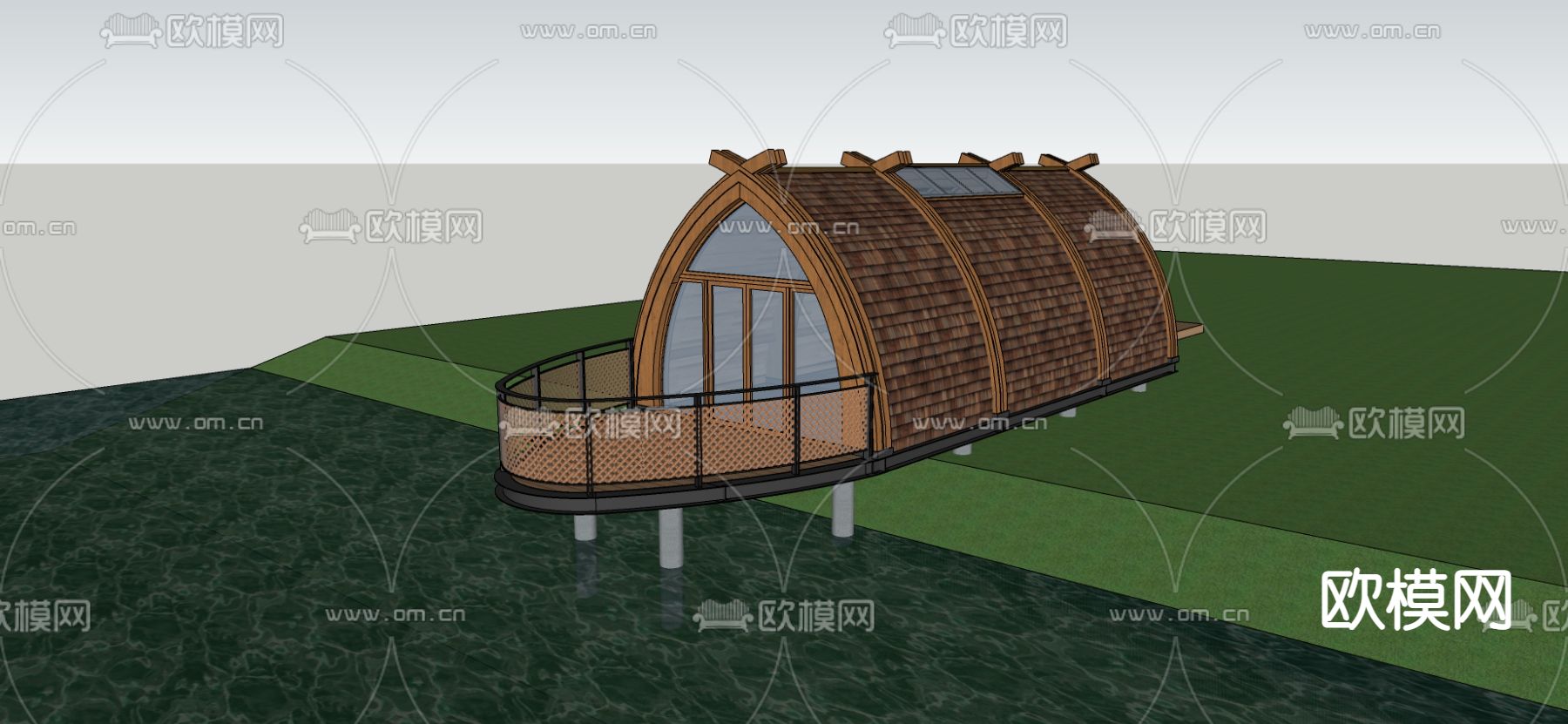 自然风民宿外观su模型下载（渲染图3）
