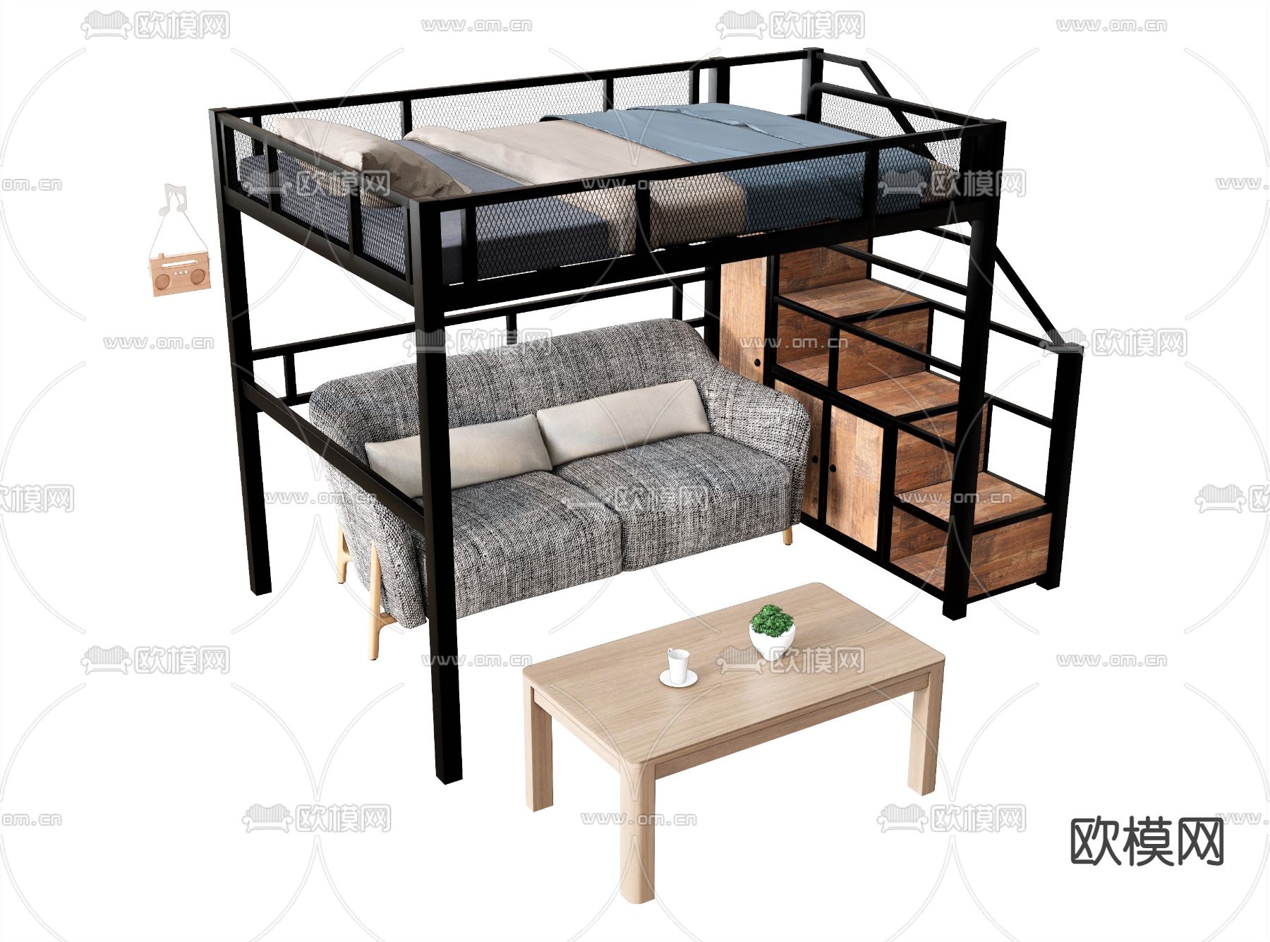 双层床 上下床su模型下载（渲染图1）