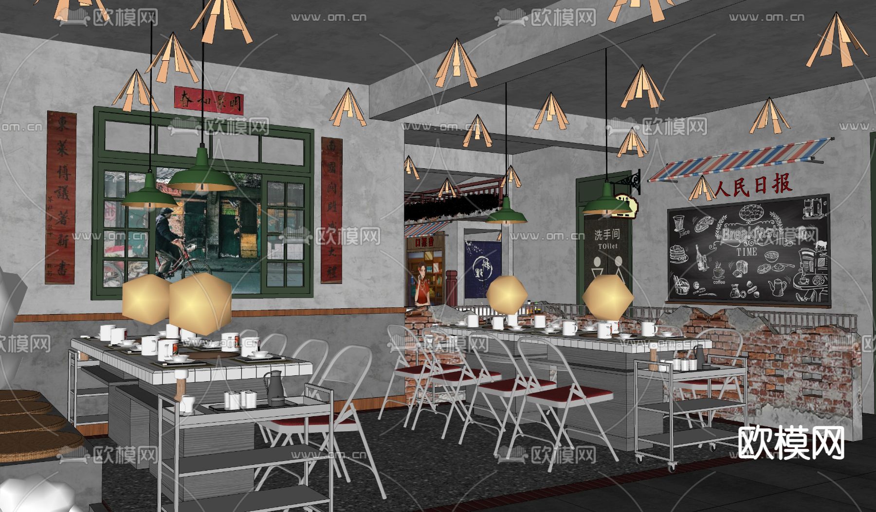 怀旧风火锅店su模型下载（渲染图3）