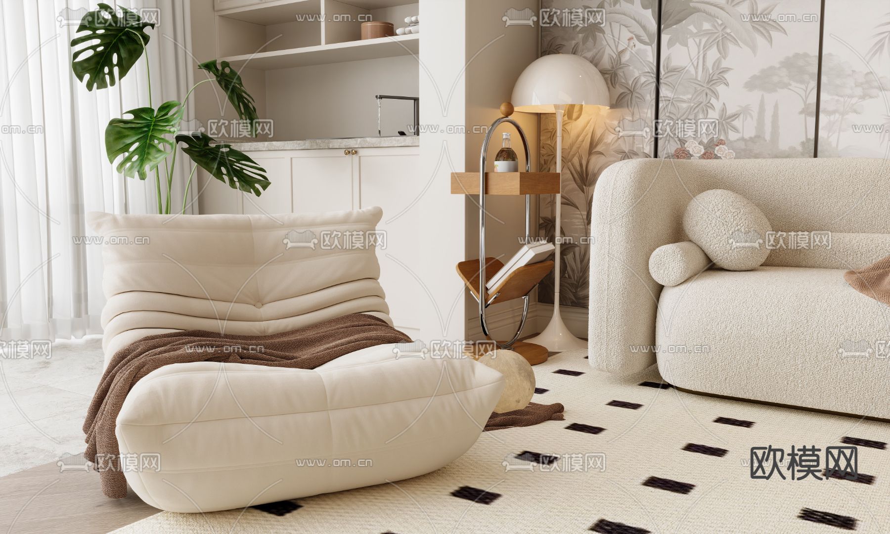 法式客厅3d模型下载（渲染图2）