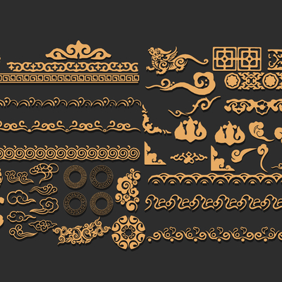  中式雕花 角花 花纹su模型 