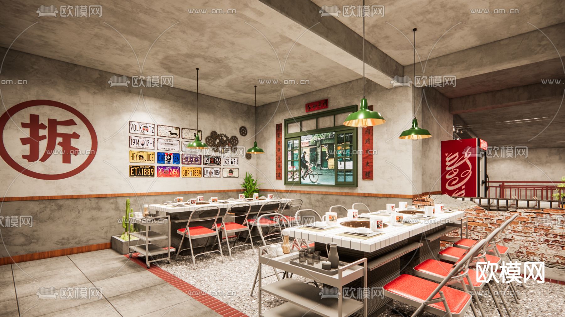 怀旧风火锅店su模型下载（渲染图1）