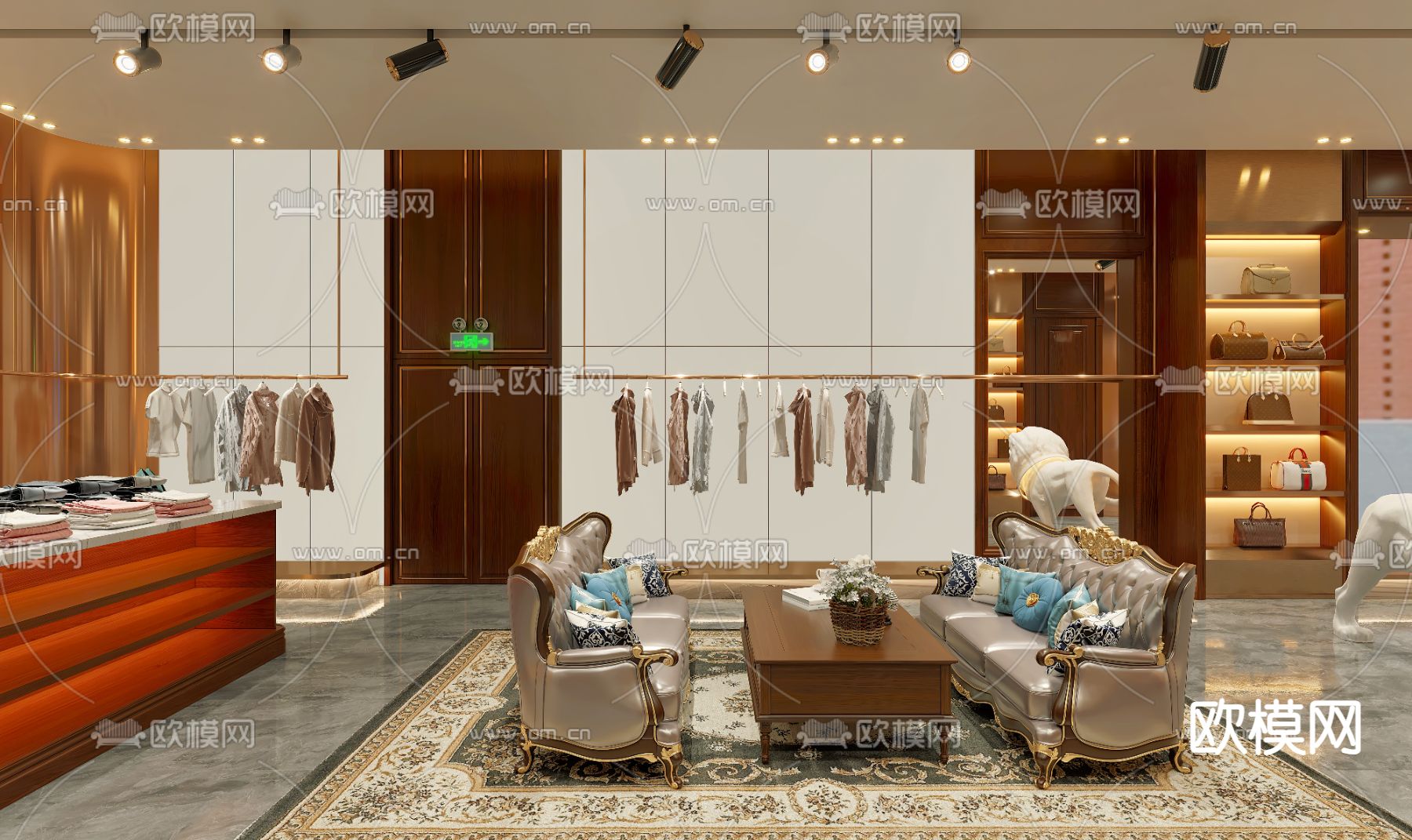 轻奢风服装店 女装店3d模型下载（渲染图1）