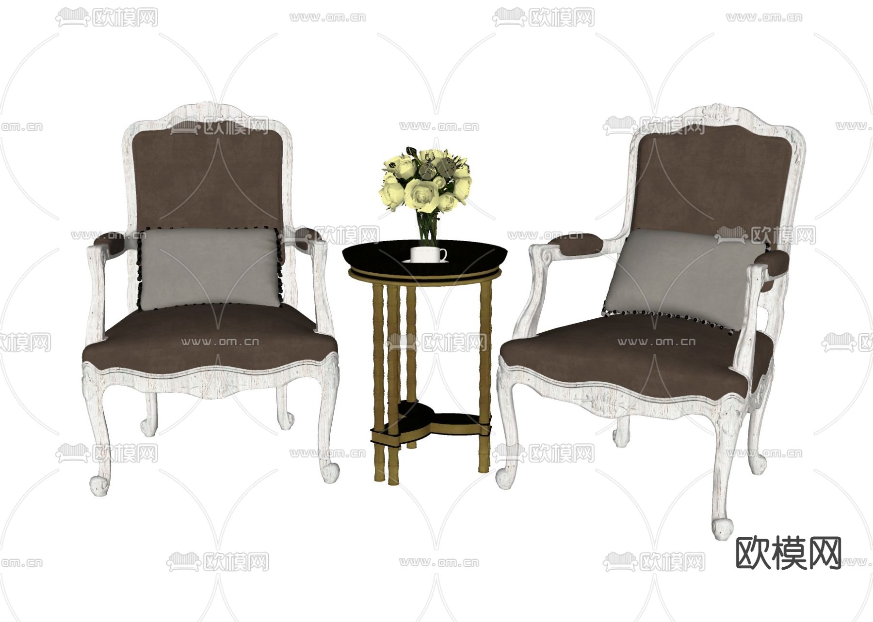 欧式休闲椅 边几su模型下载（渲染图2）