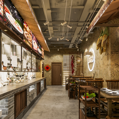  北方怀旧风中餐店su模型 