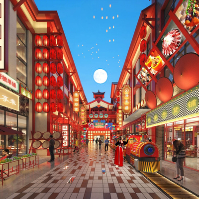  新中式国潮商业街su模型 
