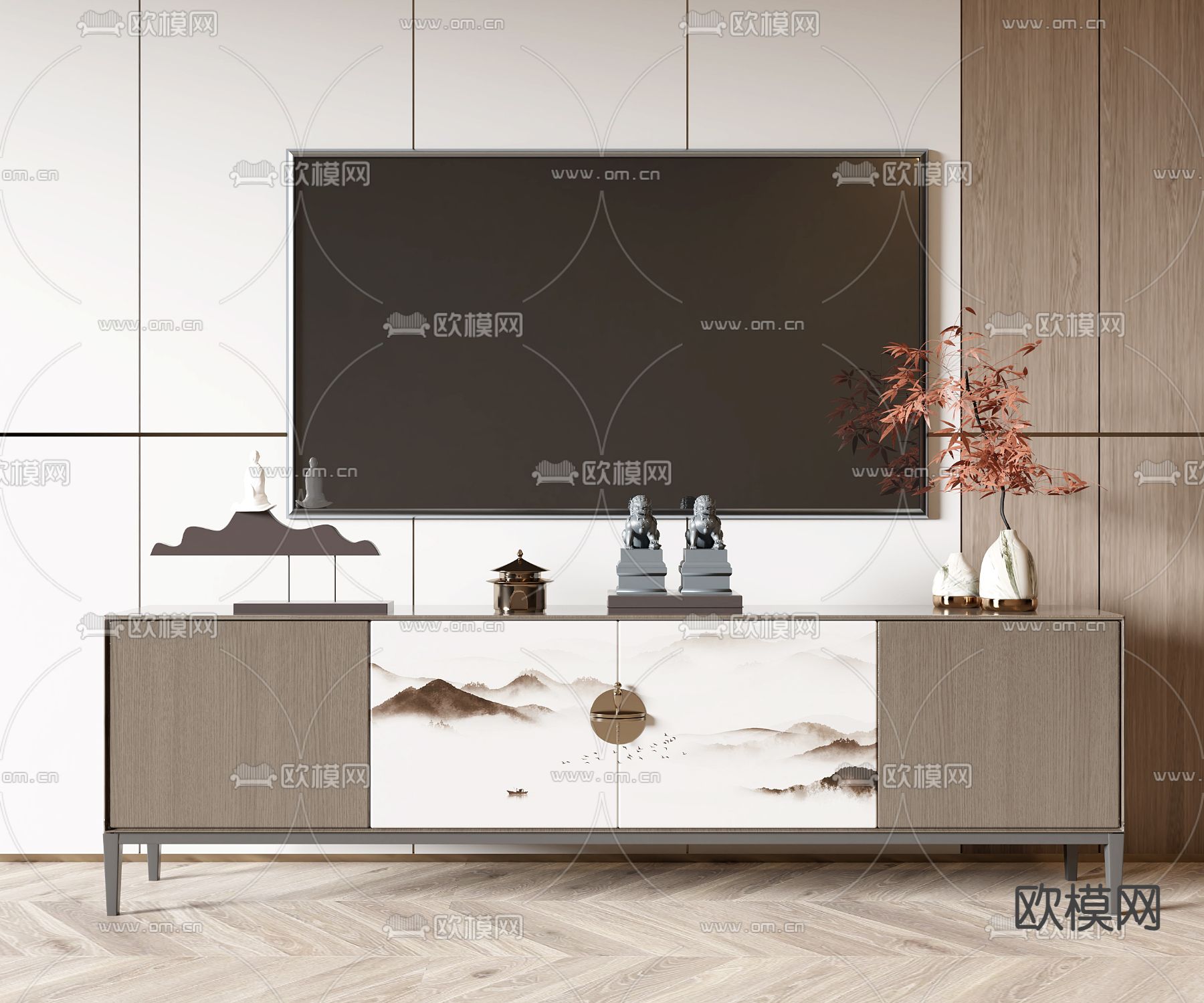 新中式电视柜3d模型下载
