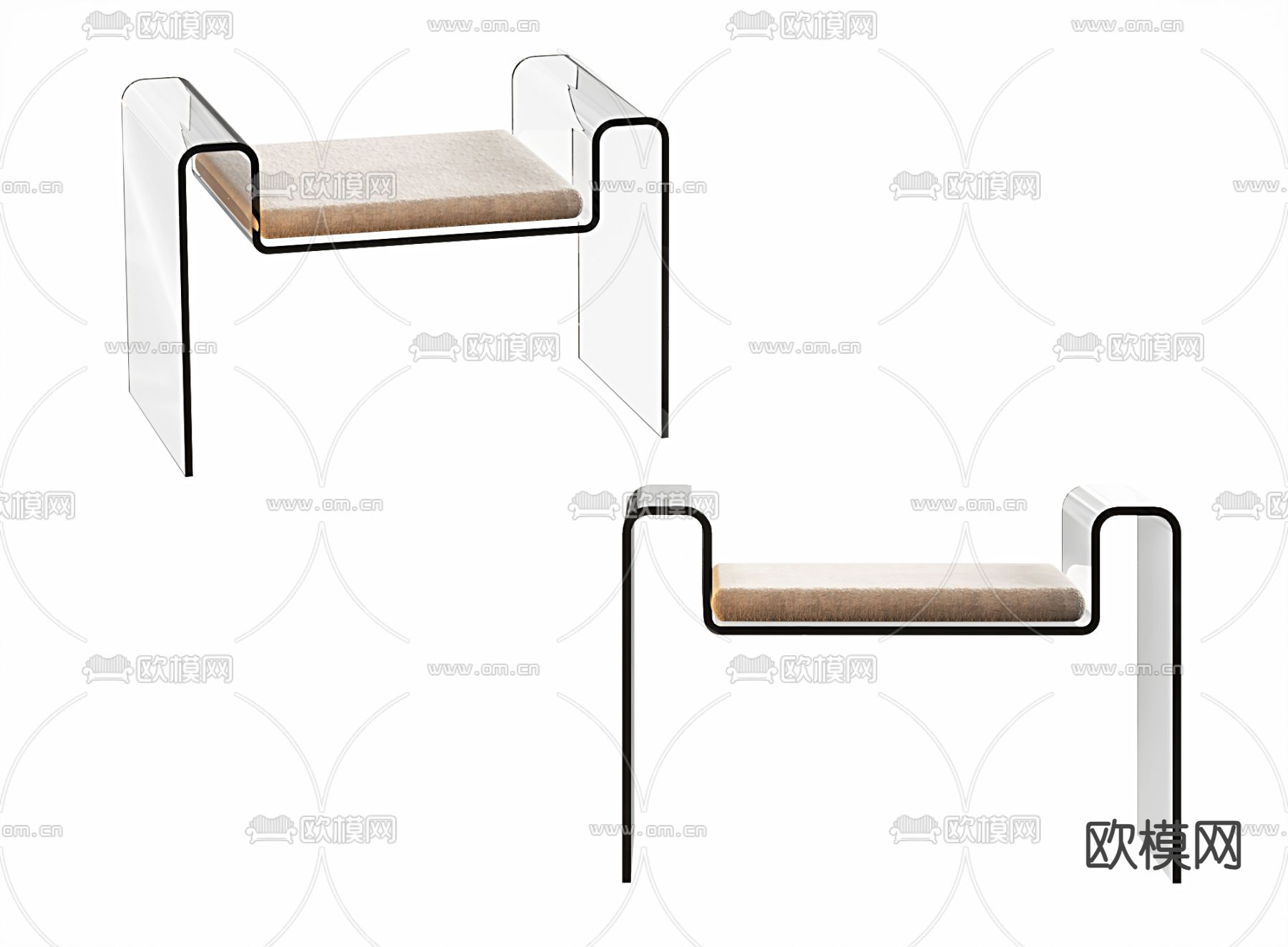 凳子 透明长凳3d模型下载