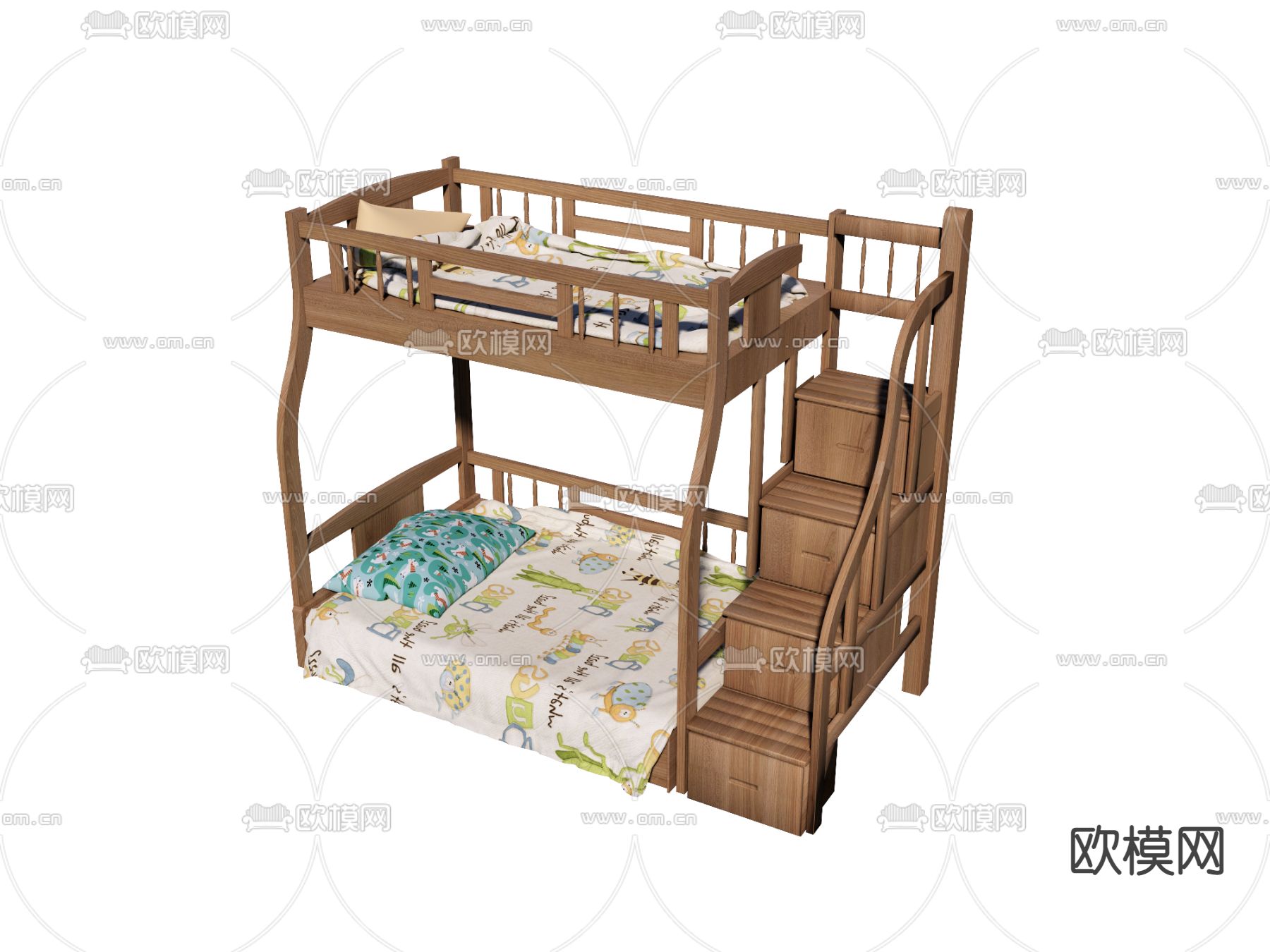 北欧高低床 上下铺su模型下载（渲染图3）