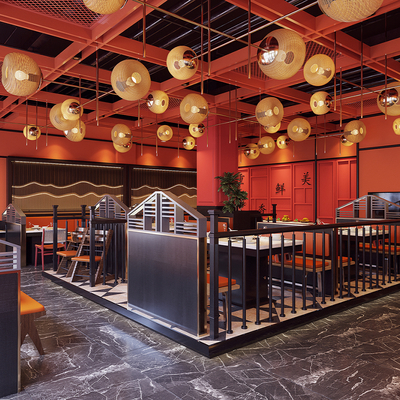  新中式火锅店su模型 