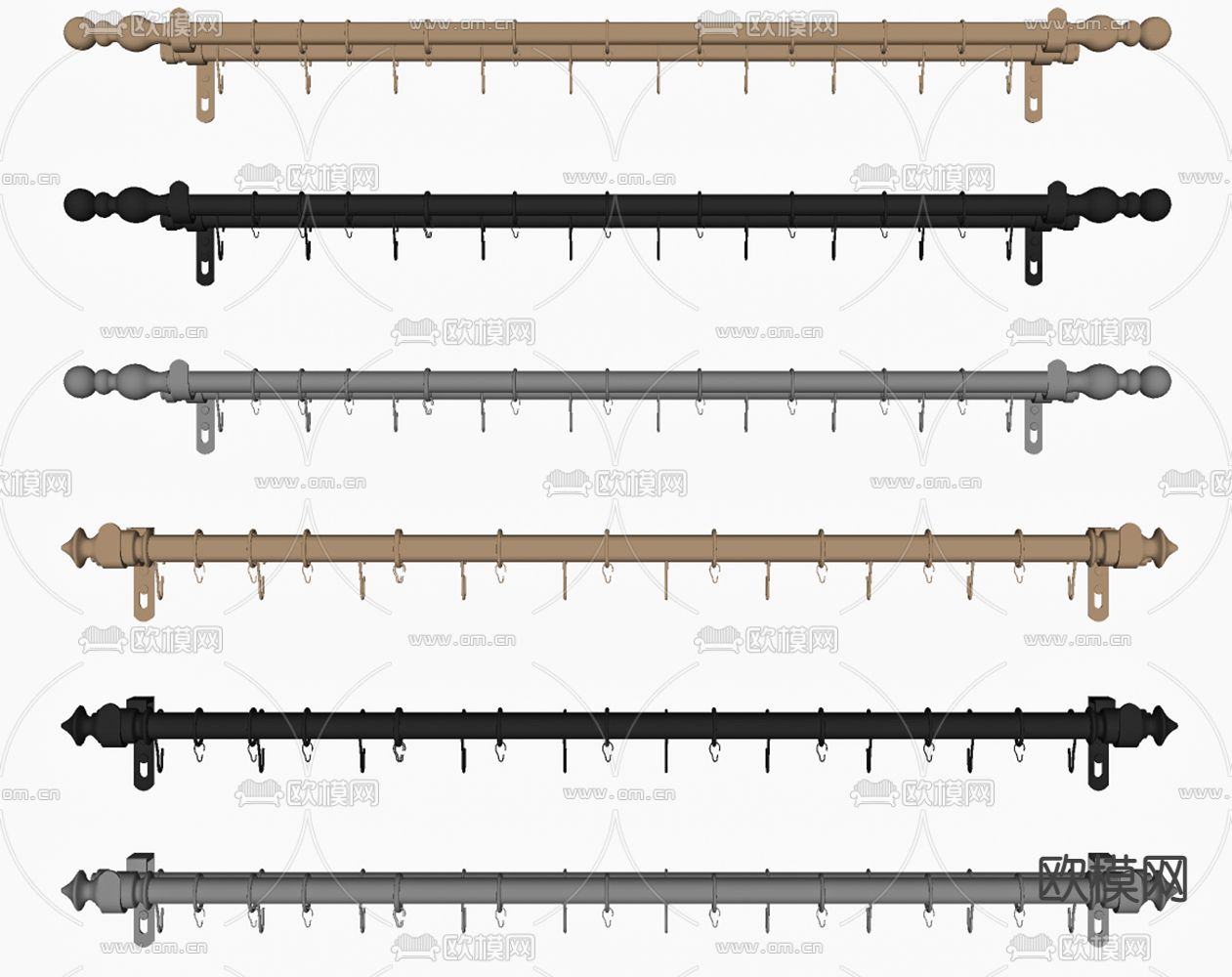 简欧窗帘杆 杆子su模型下载（渲染图2）