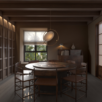 侘寂餐厅包厢su模型