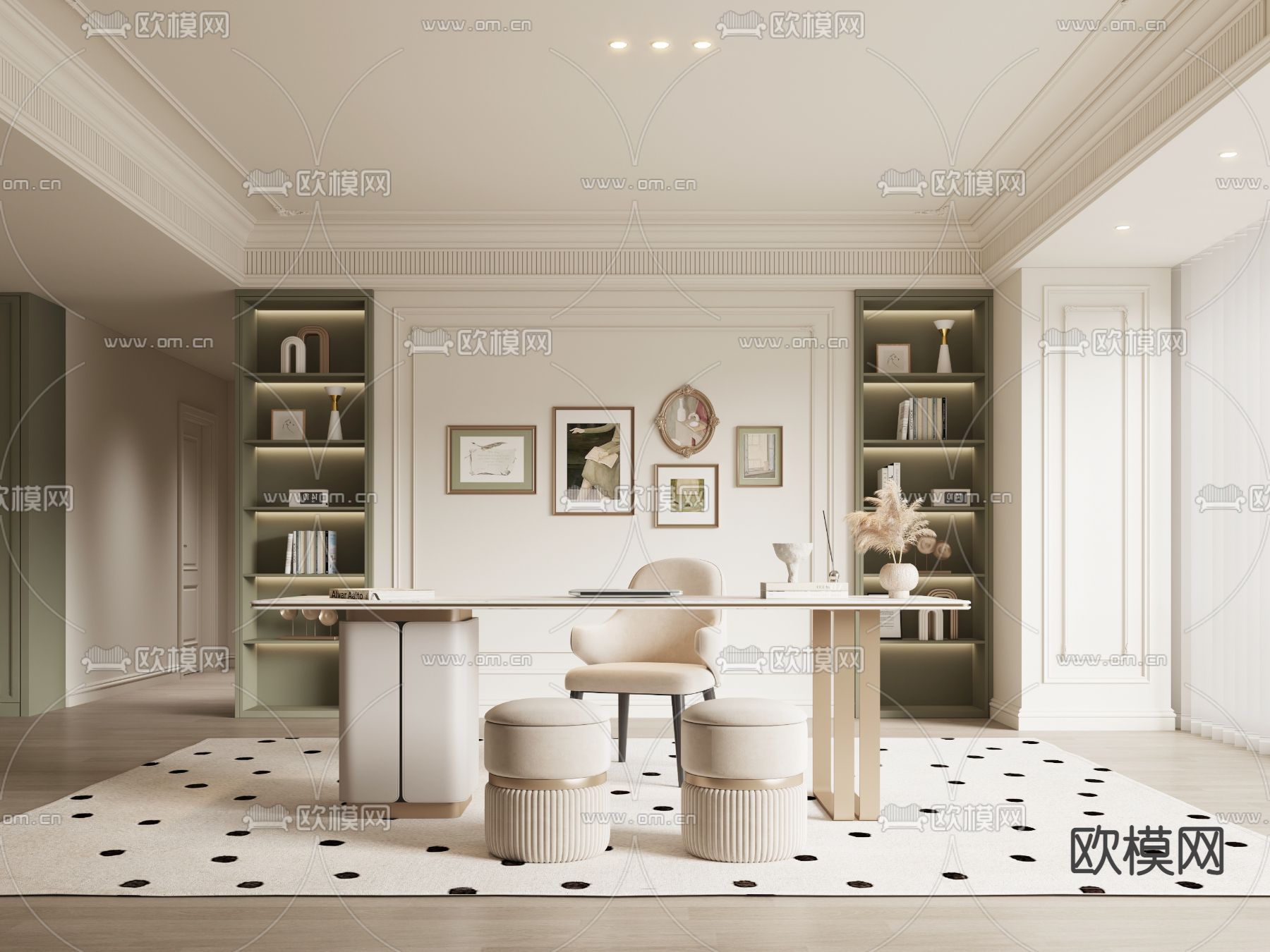 法式书房su模型下载（渲染图1）