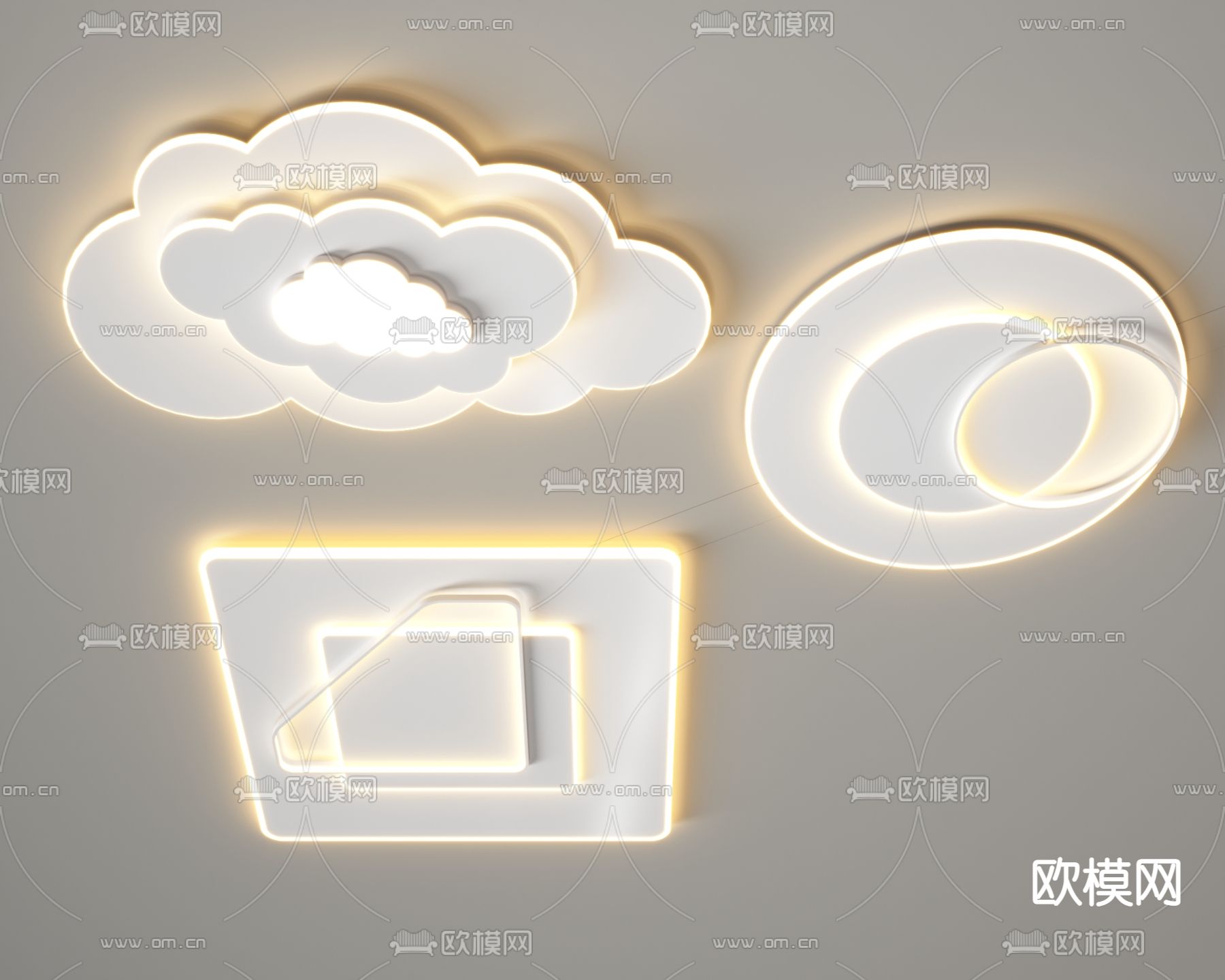 现代吸顶灯su模型下载（渲染图1）