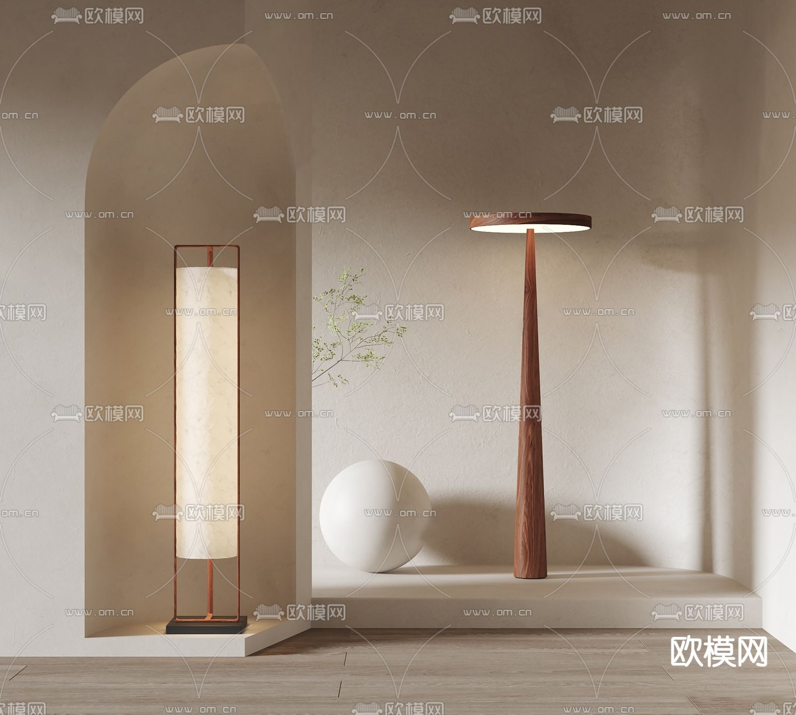 侘寂风落地灯su模型下载（渲染图1）