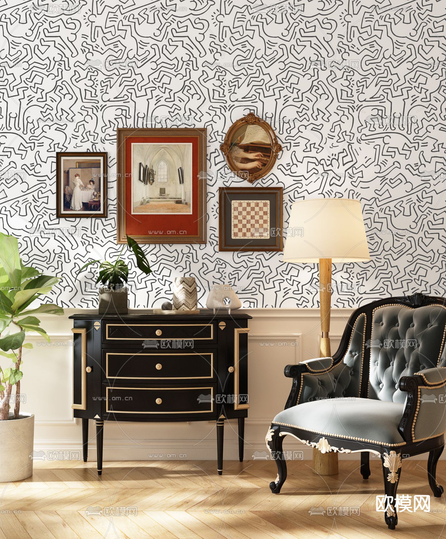 新古典斗柜 边柜3d模型下载