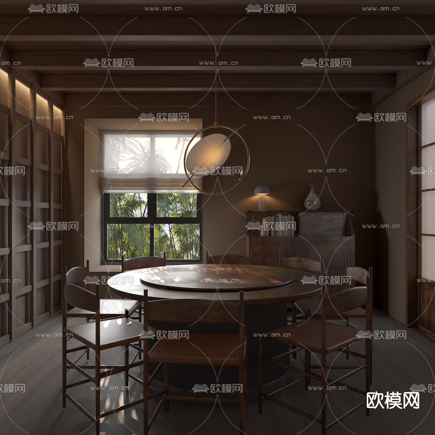 侘寂餐厅包厢su模型